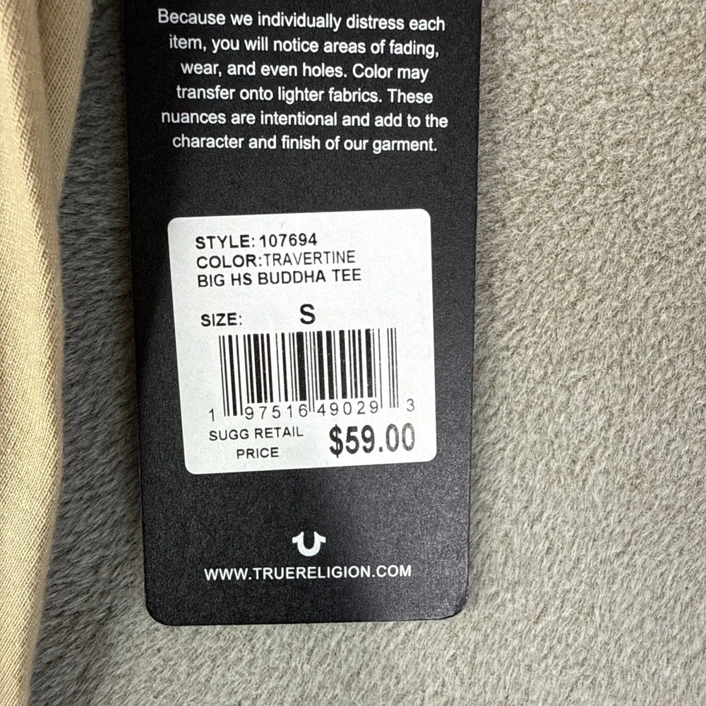True Religion T-shirt Men's Size Small Beige NEW ORIGINAL WITH TAGS
